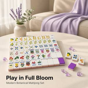 Jeu de Mahjong Américain Violet avec Tuiles Botaniques, Combinaisons Citron et Étoile, Dos Violet Brillant, Cartes Animaux avec Pierres Précieuses pour Soirées Jeux - Product Image 5
