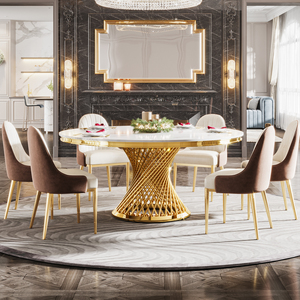 Tribesigns Italian Gold Stainless Steel Leg Dininer <strong>Tables</strong> Modern <strong>Round</strong> Sintered Stone Rock Plate <strong>Table</strong> <strong>Table</strong> - Product Image 2