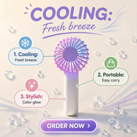 Ventilateurs de poche portables électriques personnalisés avec logo, mignons, rechargeables, quatre vitesses, lumière LED, pour l'été, vente en gros