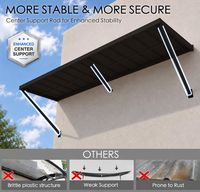 Auvent de porte et de fenêtre réglable à 4 niveaux d'inclinaison, structure en aluminium, protection contre la pluie, la neige et les UV, résistant aux intempéries