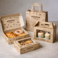 Emballage de boulangerie personnalisé, sac en papier kraft, boîte à beignets, boîte à gâteaux, boîte à cupcakes, emballage de pâtisserie avec fenêtre, écologique, HONPAK