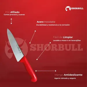 Cuchillo de Chef Profesional de 30 cm, Hoja de Acero Inoxidable, Mango de PP Rojo, Herramienta de Corte Duradera para Cocina, Diseño Industrial Ambidiestro - Product Image 5