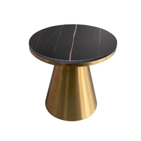 Table basse de luxe pour salon, plateau en pierre frittée, table basse ronde en acier inoxydable doré titane