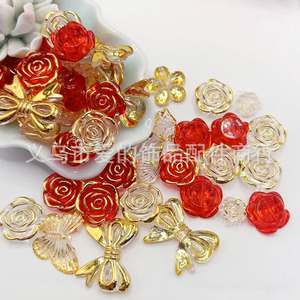 Perles en acrylique en forme de fleur avec feuille d'or pour pinces à cheveux, accessoires de fête, perles dispersées, haute qualité, Yiwu, été 2024 - Product Image 3