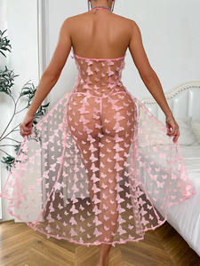 Frauen Sexy Dessous 2 Pcs Transparente 3D Schmetterling Spitze Lange Robe Mit G-String Hot Erotic Nachthemd Unterwäsche Dessous Set - Product Image 5