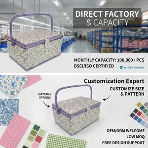 Panier à couture en tissu avec fleurs violettes fragmentées, écologique, durable, collection artisanale pour la famille, vente en gros - Product Image 5