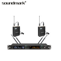 Microphone sans fil infrarouge longue portée Soundmark M-15 True Diversity avec câble de données, connecteur XLR, fonction Mute, piles AA et alimentation DC
