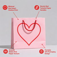 Sacs cadeaux VT29 Valentine, sacs cadeaux en papier rose avec cœur rouge et poignée en corde pour cadeaux d'amour