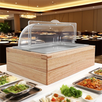 Plateau d'affichage de buffet froid avec refroidisseur de base en bois de couverture en plastique transparent de sac de glace