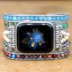 Trendybay Pierre Naturelle Lien Boho <span class=keywords><strong>Bracelet</strong></span> Bande pour <span class=keywords><strong>Apple</strong></span> <span class=keywords><strong>Watch</strong></span> Série 8 7 SE 40/45mm Boucle Femmes Perlé <span class=keywords><strong>Bijoux</strong></span> Montre <span class=keywords><strong>Bracelet</strong></span> Bande - Product Image 2