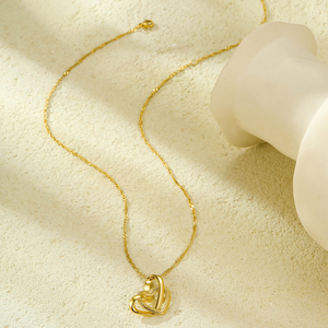 Collana con Doppio Cuore in Acciaio Inox 316L Placcato Oro, Catena a Maglie con Nome Personalizzato per la Festa <span class=keywords><strong>della</strong></span> Mamma o San Valentino - Product Image 4