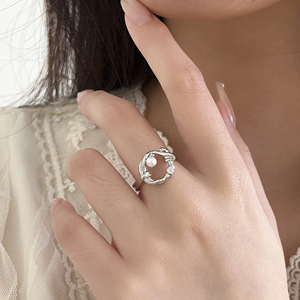 S925 Sterling Silver C Shaped <b>Ring</b> Women Retro Pearl Texture <b>Open</b> <b>Ring</b> Hip Hop Index Finger <b>Ring</b> Trendy Jewelry Gift - Product Image 4
