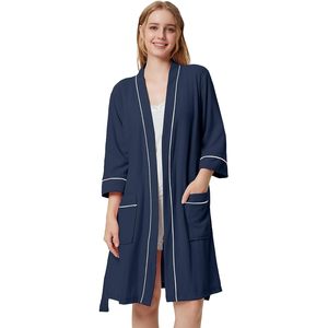 เสื้อคลุมวาฟเฟิลนิตสำหรับผู้หญิง คิโมโนสั้น เสื้อคลุมอาบน้ำน้ำหนักเบาพร้อมกระเป๋า แขน 3/4 ชุดลำลองสำหรับอาบน้ำสปา - Product Image 2