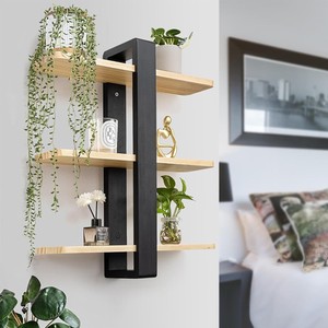 Wooden Wall Mounted <b>Shelf</b> 3 Tier Floating Bookshelf For Bedroom Plant Storage <b>Display</b> Rack Multipurpose Storage <b>Unit</b> - Product Image 5