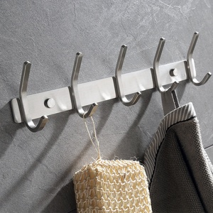 5pcs Wall Mounted Stainless Steel <strong>Coat</strong> <strong>Hanger</strong> <strong>Rail</strong> with Double Metal Hook Robe Hook Rack for Clothing Use - Product Image 2
