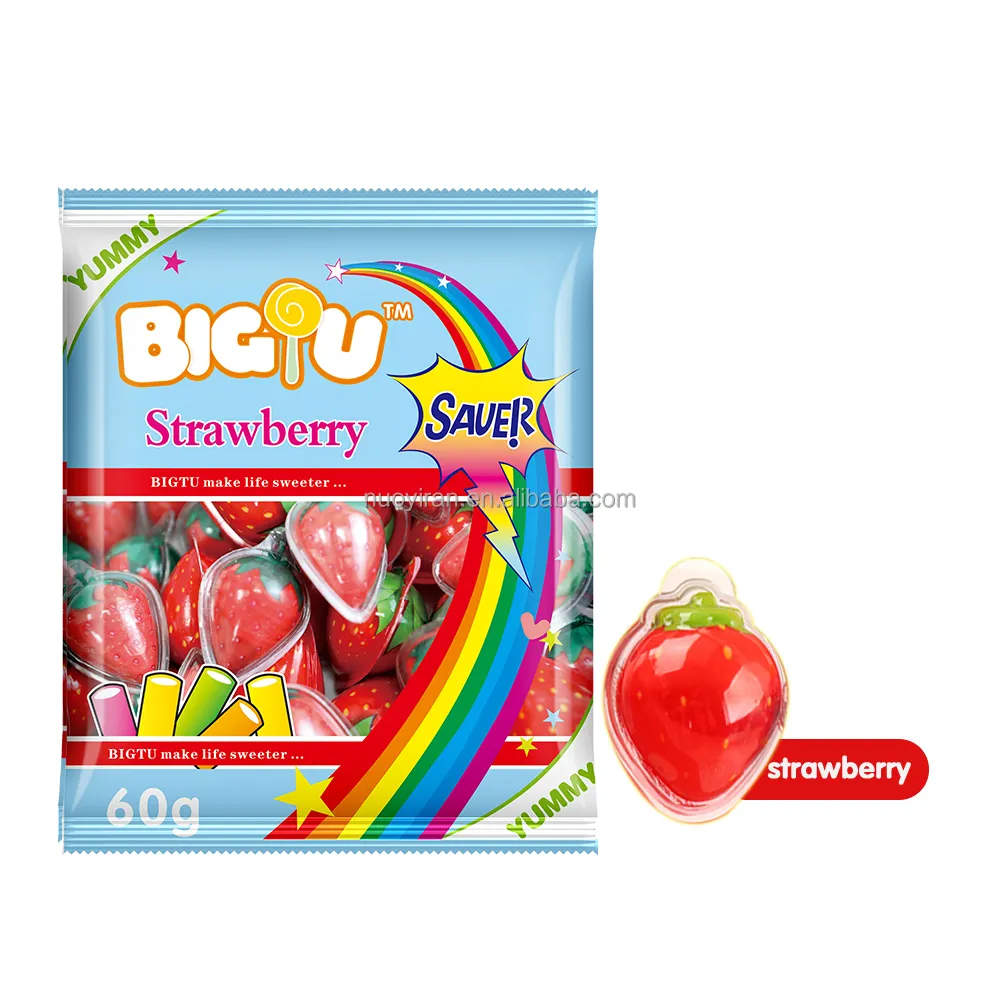 HACCP/ISO22000証明書卸売バルク3D甘味とサワーフルーツ風味イチゴ形グミキャンディー卸売業者