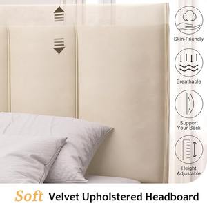 Il telaio del <span class=keywords><strong>letto</strong></span> a piattaforma queen size con supporto per strisce in <span class=keywords><strong>legno</strong></span> con <span class=keywords><strong>testiera</strong></span> rivestita in velluto regolabile è facile da montare - Product Image 5