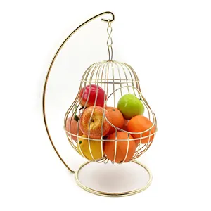 Customized Pear Shape Modern Fashion Metal Fruit Gold Baskets Fruit Vegetable Display Rack For Living Room Anteroom Kitchen