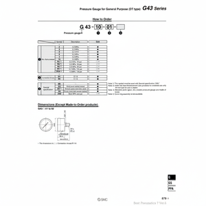 Manomètre G43-7-02 SMC Pneumatics Manuel Variant Service d'exécution - Product Image 1
