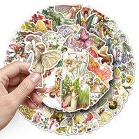 50 Pegatinas de PVC Vintage con Diseño de Hadas y Flores para Decorar Fundas de Teléfono, Cuadernos y Maletas, Resistentes al Agua