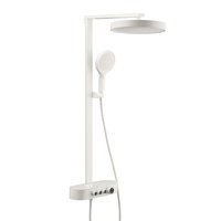Ensemble de douche mural multifonction pressurisé gris anthracite brossé pour salle de bain, avec jets pluie et jet, cartouche céramique et étagère de rangement