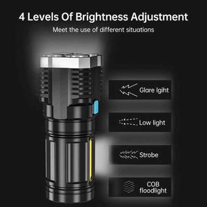 New 4LED <b>Rechargeable</b> <b>Flashlight</b> COB Side Light Long-range Spotlight Battery LED Display Multifunctional Strong Light <b>Flashlight</b> - Product Image 5