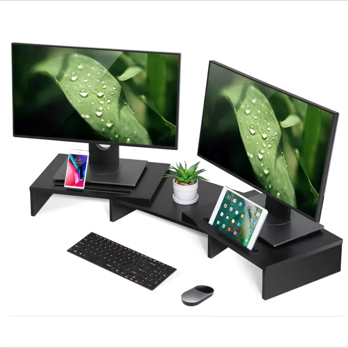 Wooden Computer Desktop Desk Organizer Laptop Stand Length Angle Adjustable Monitor Riser