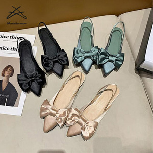 Sandalias planas de satén con lazo para mujer, zapatos planos de tela satinada con lazo a la moda para verano - Product Image 3
