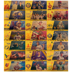 Cartes de baseball et de football américain, ensemble de cartes commémoratives en feuille d'or 24 carats - Product Image 1