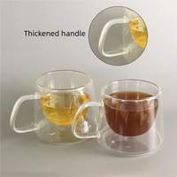 Tasse à café classique en verre borosilicate à double paroi, transparente, avec poignée, pour la maison et le bureau