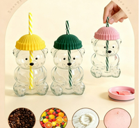 Verres à boire en forme d'ours au design classique, mignons, en forme de dessin animé, pour café, jus, avec paille, pour thé et lait, utilisation en restaurant