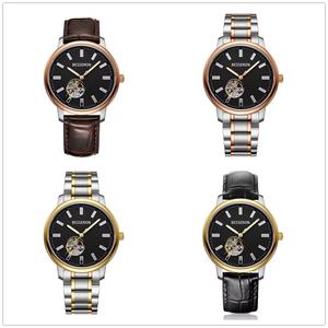 Reloj de Pulsera Personalizable de 42 mm con Correa de Eslabones Dorados, Diseño Mecánico Hueco, Caja de Acero Inoxidable 316L Japonés, Correa de Cuero - Logotipo OEM ODM - Product Image 2