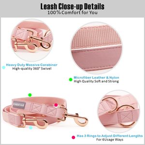 Color personalizado doble ganchos de lujo suave de cuero y de Nylon para perro Correa y Collar con hebilla de oro - Product Image 3