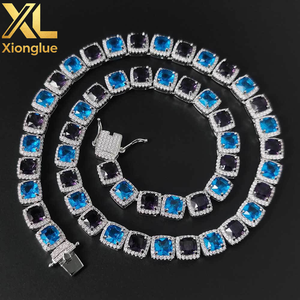 Euro-American 10mm Blue Rock Sugar Chain <b>Cube</b> Sugar Men's Necklace Bracelet Jewelry Set Customized - Product Image 1