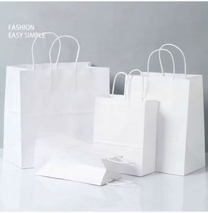 White and Brown Classic Recyclable Kraft Paper Twisted Handle Shopping Carrier <b>Bag</b> for Supermarket Promotion with Custom Logo - Product Image 4