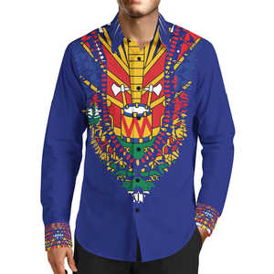 Chemise Dashiki à manches longues pour homme, nouveau design, drapeau haïtien, chemise boutonnée blanche de luxe personnalisée, vêtements traditionnels haïtiens pour hommes - Product Image 2