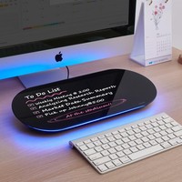 Petit tableau blanc de bureau en verre trempé avec bloc-notes effaçable à sec à surface lumineuse bleue avec tiroir