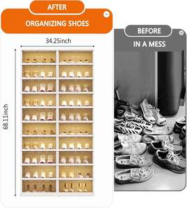 Organisateur de placard et d'entrée, armoire à chaussures pliable avec portes, meuble de rangement à chaussures empilable avec couvercles pour salon - Product Image 4