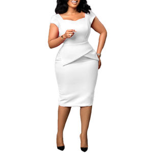 Mode S-3Xl à manches courtes couleur unie sac fesse femmes travailleur robe de bureau grande taille robe - Product Image 6