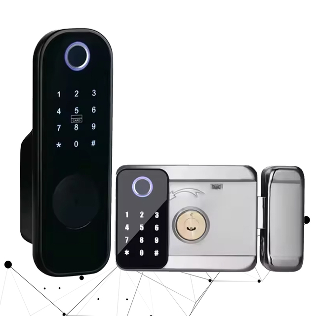 Elock ES2089NF-3 Outdoor Waterproof Double Tuya Smart Electric Rim Gate Lock Fingerprint Password RFID Card Keyless Nickel