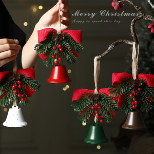 LINGKAI <b>Christmas</b> Metal Bell Ornament with Burlap <b>Bow</b> Pine Branch <b>Red</b> Berries Xmas <b>Tree</b> Hanging Pendant for Holiday Decor - Product Image 1