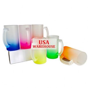 Mug à bière incassable en verre dépoli dégradé de couleur avec poignée, 16 oz, pour sublimation - Product Image 1