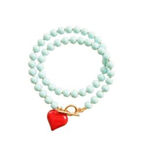 Elegante <span class=keywords><strong>Collana</strong></span> con Perline Rosse <span class=keywords><strong>e</strong></span> Ciondolo a Cuore Dorato, Trendy <span class=keywords><strong>e</strong></span> Chic, con Imitazione <span class=keywords><strong>di</strong></span> <span class=keywords><strong>Diamanti</strong></span> <span class=keywords><strong>e</strong></span> <span class=keywords><strong>Perle</strong></span>, Choker - Product Image 1