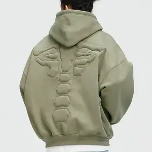 Custom Mens Blank High Quality 3D Emboss Logo Hoodies Kangaroo Pocket 500 Gsm Hoodie