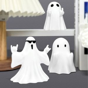 Figura de Fantasma de Resina con Logotipo Personalizado OEM, Decoración de Halloween con Fantasma de Dedo Medio y Calabaza, Adorno de Escritorio de Latón Plateado - Product Image 3