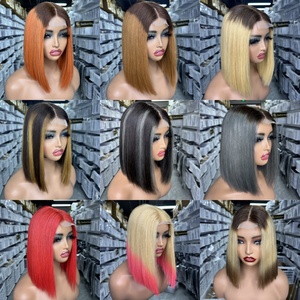Wig Rambut Manusia Vietnam Mentah SDD Potongan Blunt, Wig Bob Lurus Alami dengan Lace Front HD 2x6, Warna Ombre Pink Blonde - Product Image 4