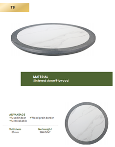 <b>White</b> Marble <b>Table</b> Top with Grey Wood Edge <b>Round</b> Design Modern Industrial Style for Restaurant Hotel & Outdoor Use - Product Image 1