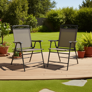 Set di 2 sedie pieghevoli da esterno con braccioli, struttura in metallo nero, tessuto in poliestere, mobili da giardino dal design contemporaneo - Product Image 2