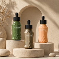Flacon compte-gouttes en verre électroplaqué de forme unique, 30 ml et 50 ml, pour huile capillaire, nourrissante, réparatrice, pour le cuir chevelu, les cheveux et la barbe, MOQ 5000 pièces