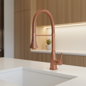 Grifo de Cocina DB con Rociador Extraíble, Giratorio, de Cobre Cepillado y Acero Inoxidable, Monomando, Diseño Moderno - Product Image 2